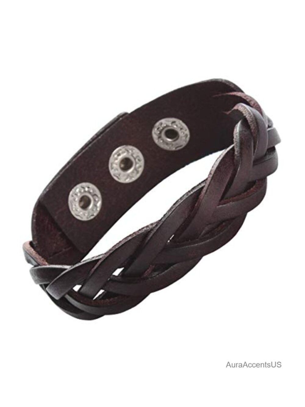 Genuine Leather Braided Cuff Bracelet Adjustable Unisex Punk Wristband